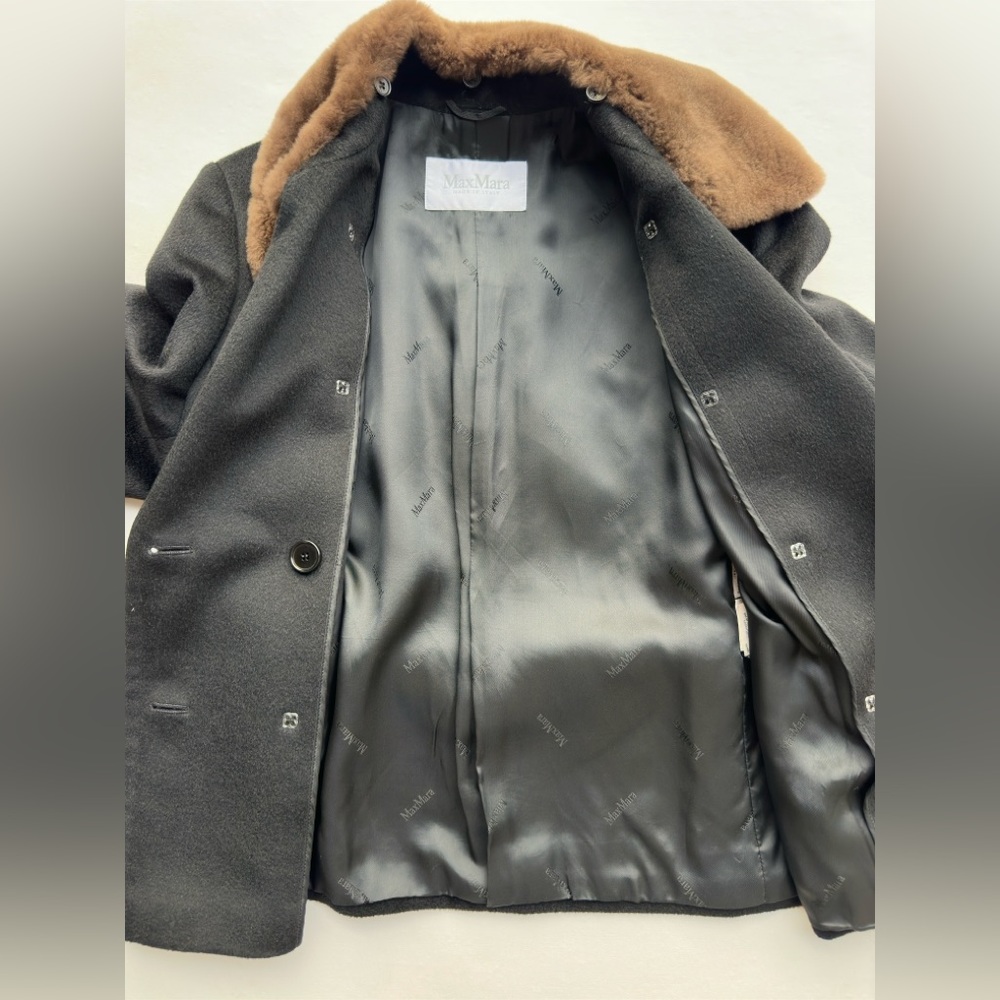 MaxMara Camel Hair Jacket Detachable Fur Collar Black Italy Woman’s Size 10 - Picture 11 of 14